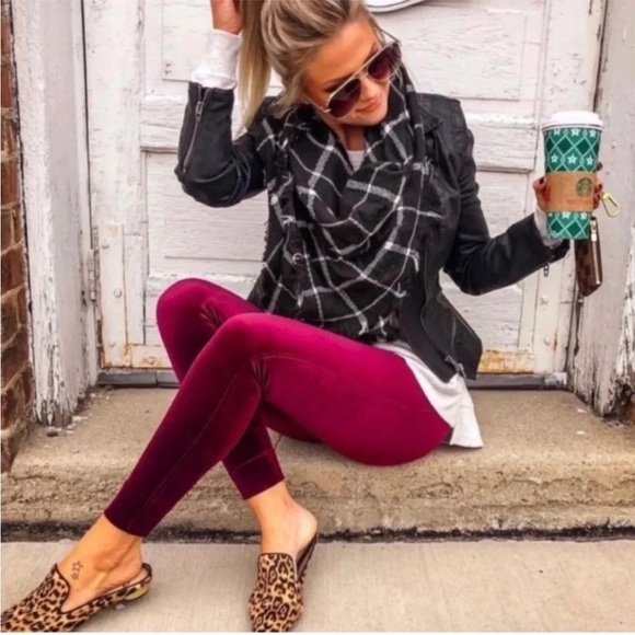 Spanx Burgundy Velvet Leggings - Picture 4 of 9